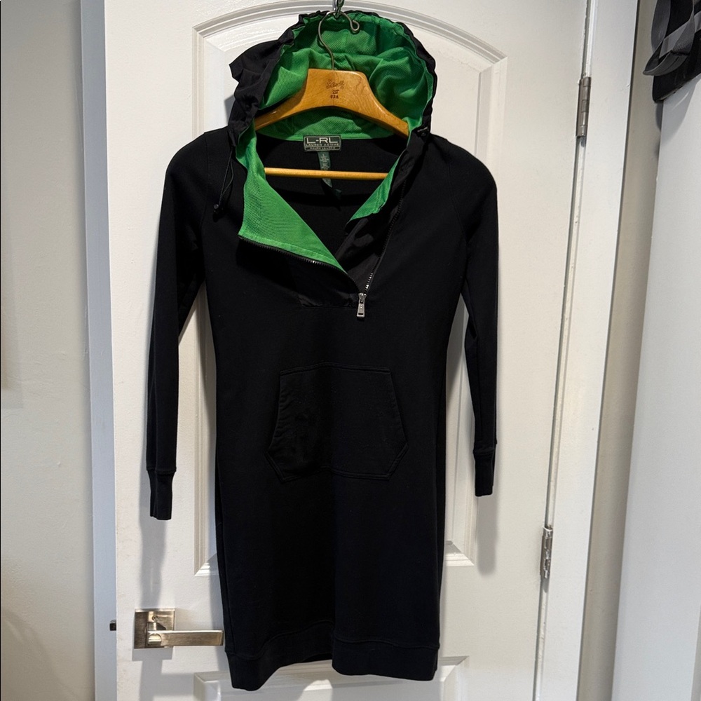 Lauren Ralph Lauren Black Hoodie Dress with Green Lining